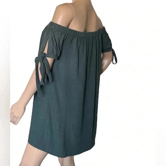 LuLu’s Al Fresco Evenings Slate Blue Off The Shoulder Mini Dress Size S EUC!! - Picture 8 of 11